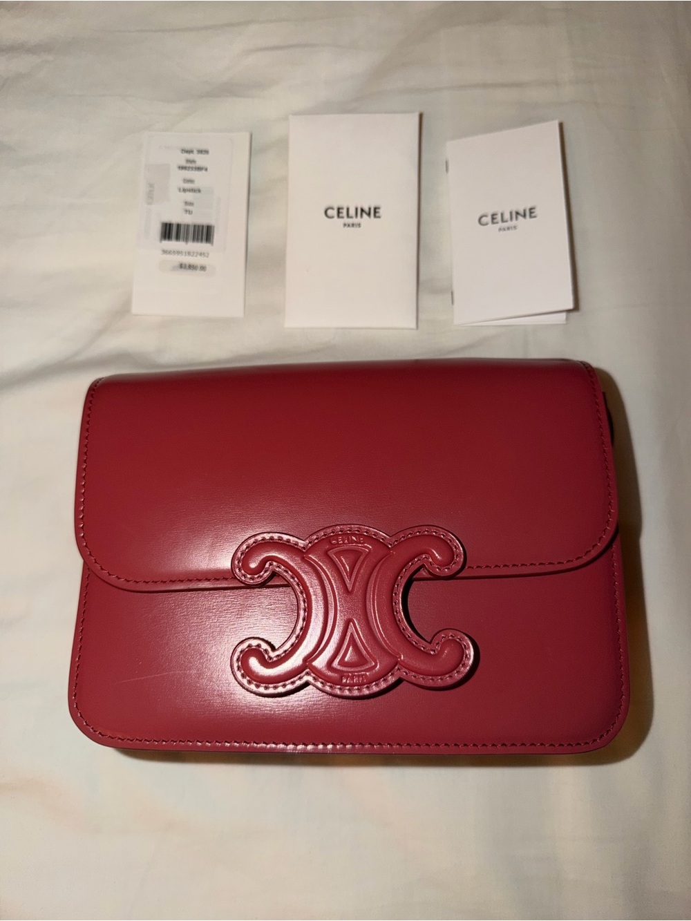 Celine Teen Triomphe Leather Crossbody in Celine lipstick color
